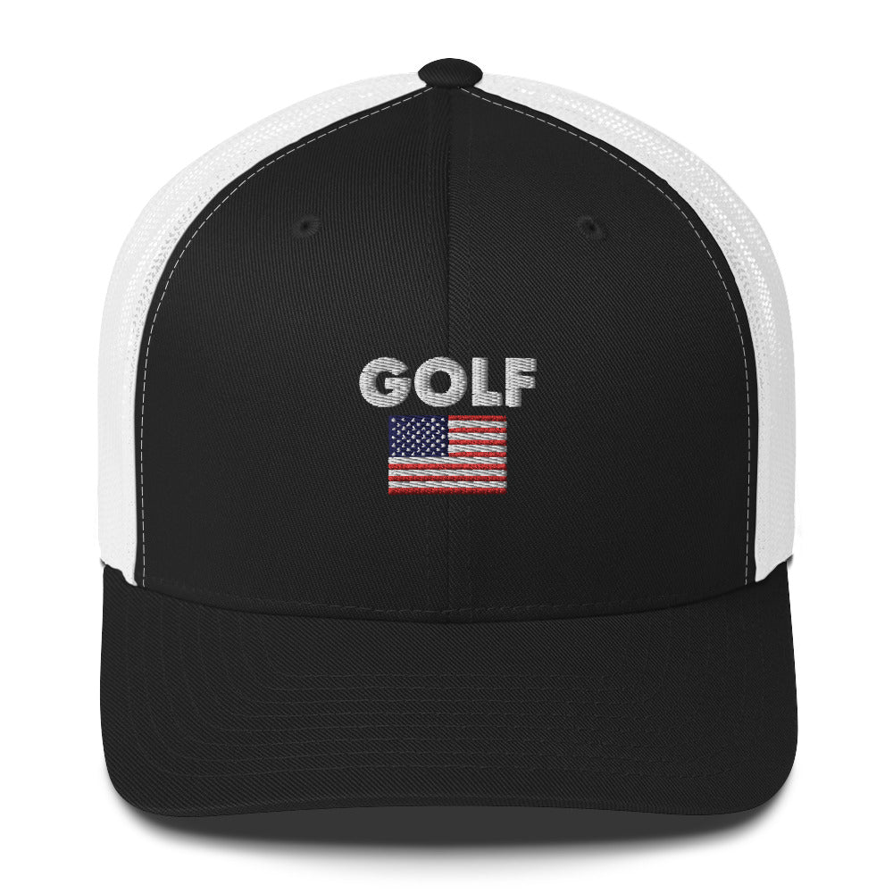 Golf USA Flag Embroidered Adult Trucker Cap