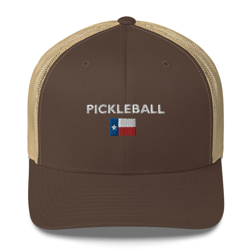 Pickleball Texas Flag Embroidered Adult Trucker Hat