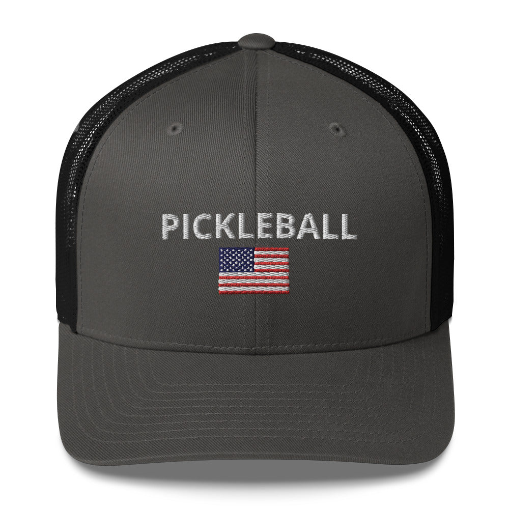 Pickleball USA Flag Embroidered Adult Trucker Cap