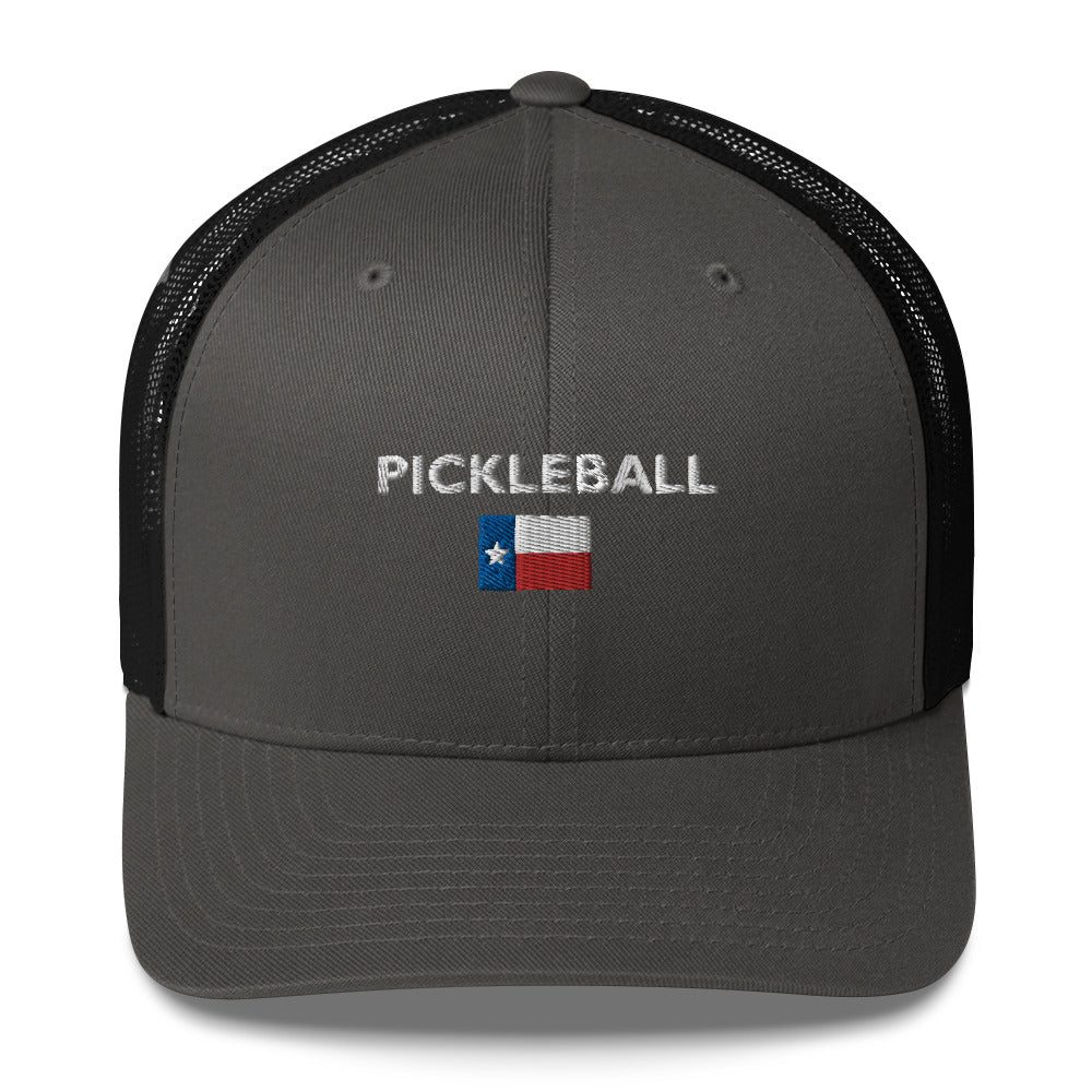 Pickleball Texas Flag Embroidered Adult Trucker Hat