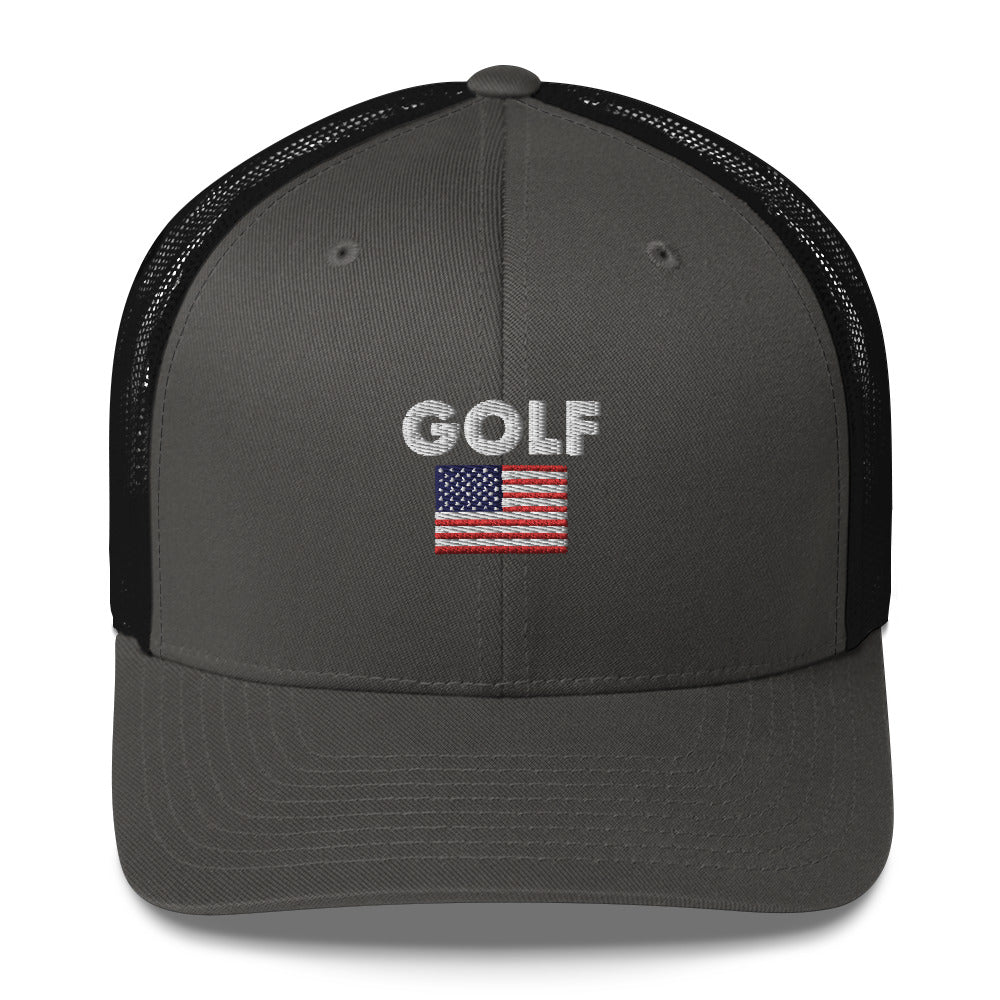 Golf USA Flag Embroidered Adult Trucker Cap