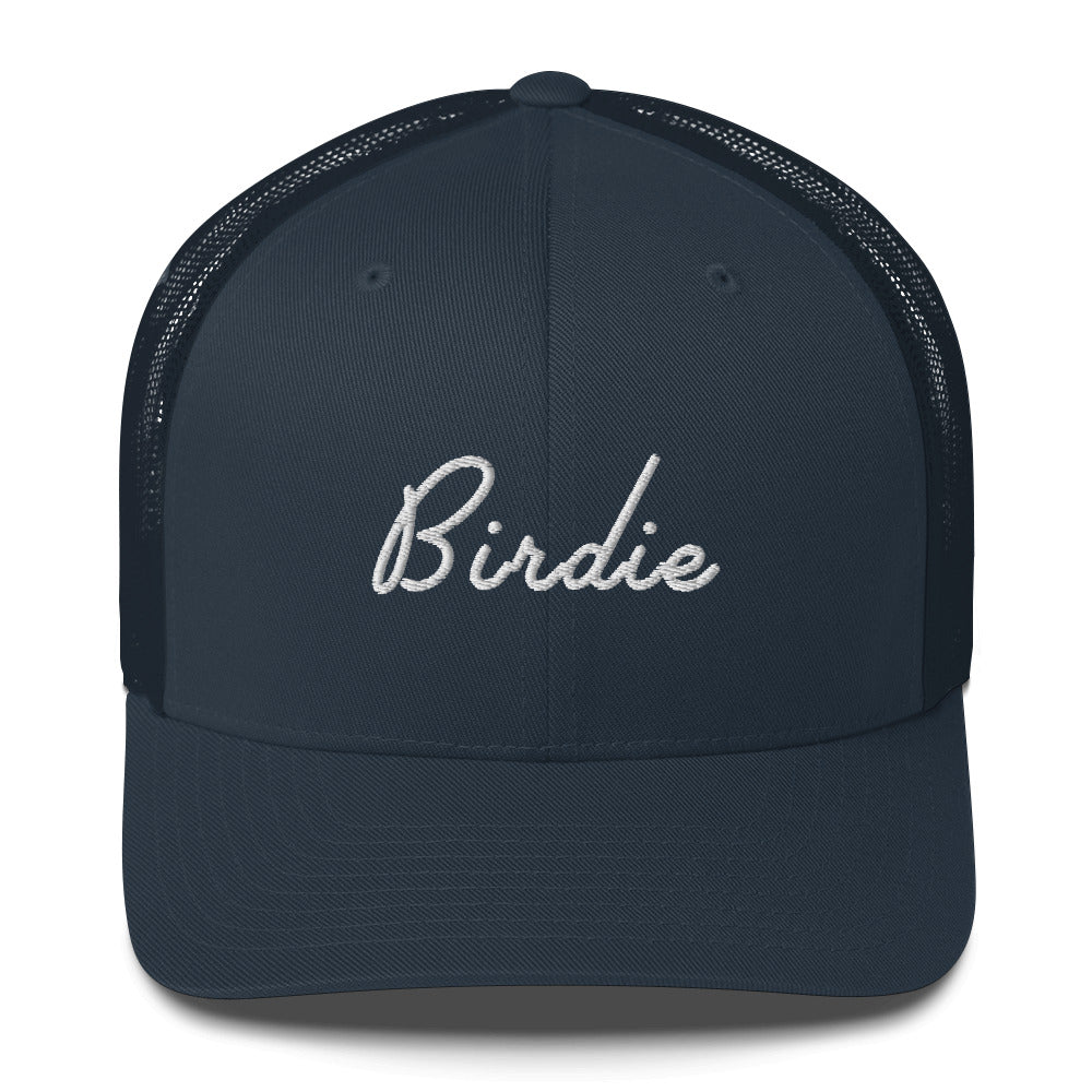 Golf Birdie White Embroidered Adult Trucker Hat