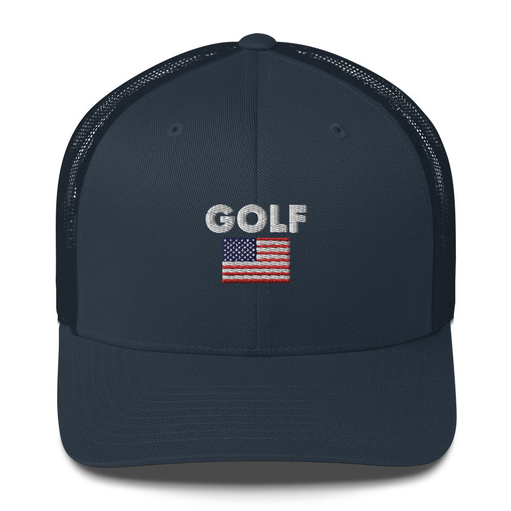 Golf USA Flag Embroidered Adult Trucker Cap