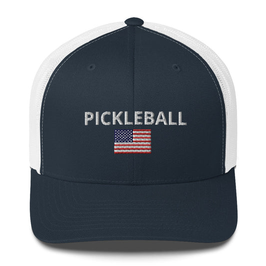 Pickleball USA Flag Embroidered Adult Trucker Cap