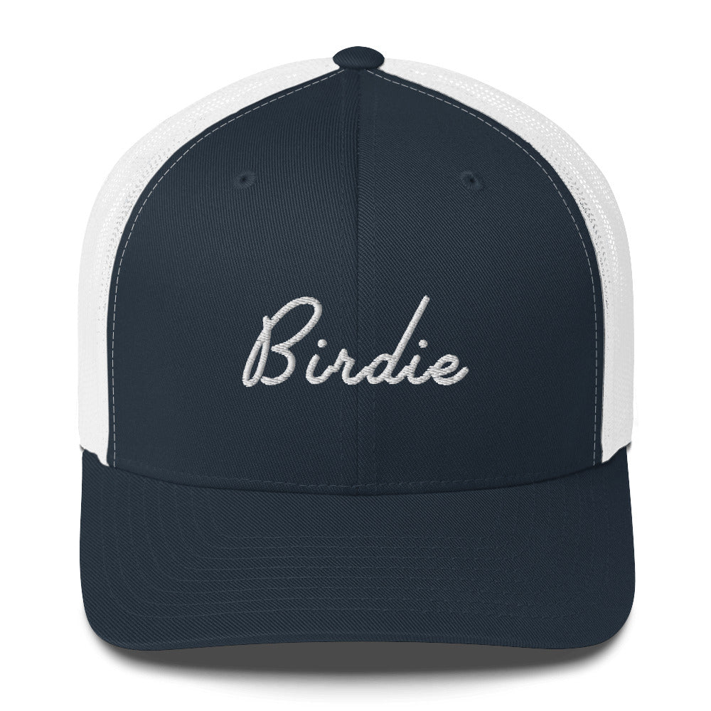 Golf Birdie White Embroidered Adult Trucker Hat