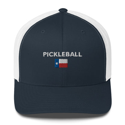 Pickleball Texas Flag Embroidered Adult Trucker Hat