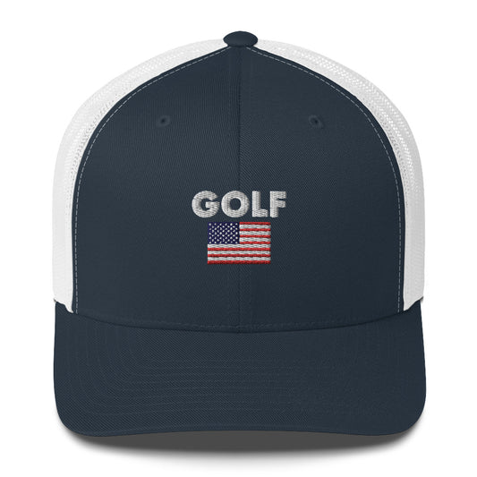 Golf USA Flag Embroidered Adult Trucker Cap