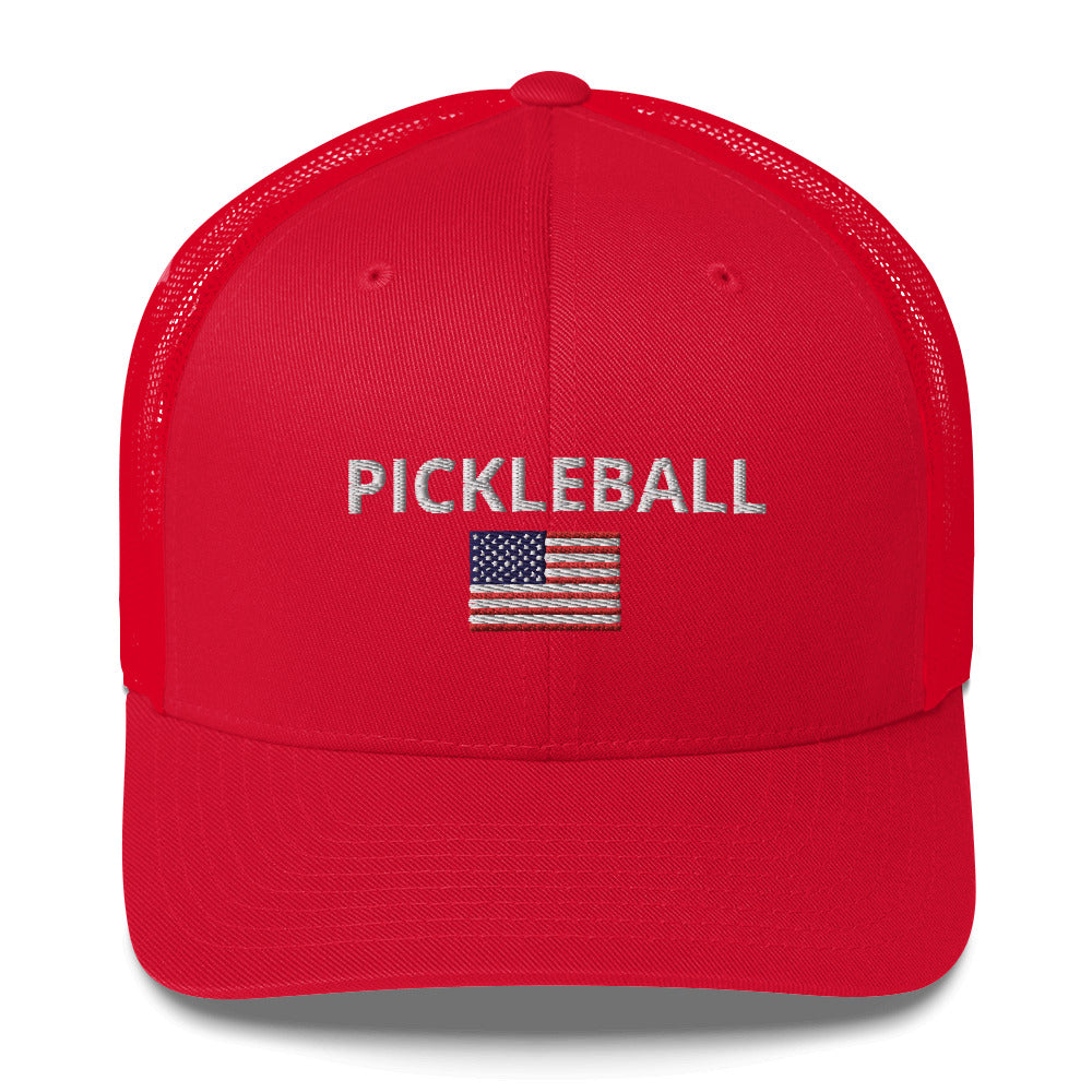 Pickleball USA Flag Embroidered Adult Trucker Cap