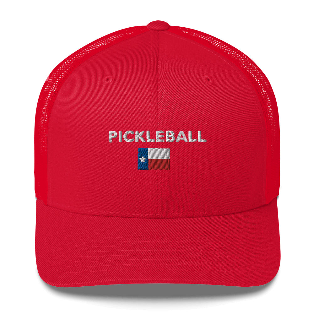 Pickleball Texas Flag Embroidered Adult Trucker Hat